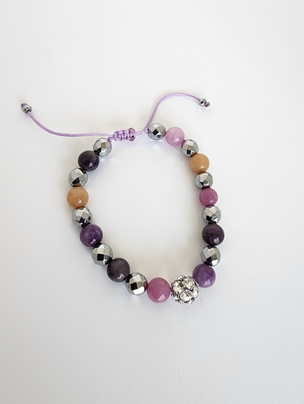 Adjustable Gemstone Bracelet Hematite Crystal Beaded Purple Pink Boho Gift